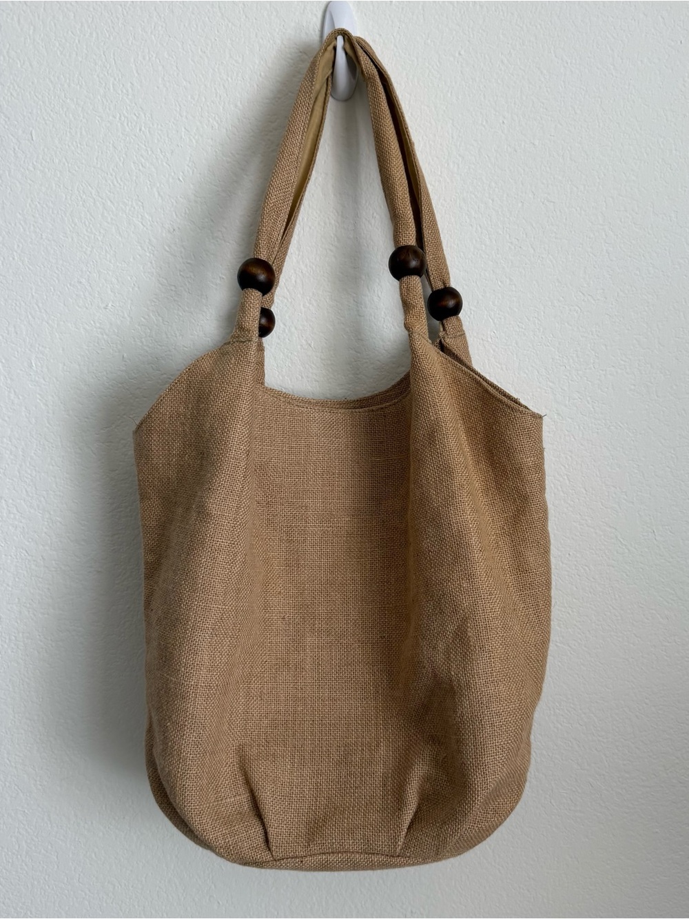 Roxy Vintage Women's Tan Chevron-Striped Rainbow Canvas Tote with Wooden Beads - Picture 3 of 7